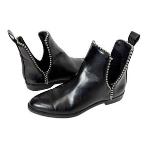 Zara Women’s Black Silver Studded Cutout Moto Grunge Chelsea Ankle Boots Size 5